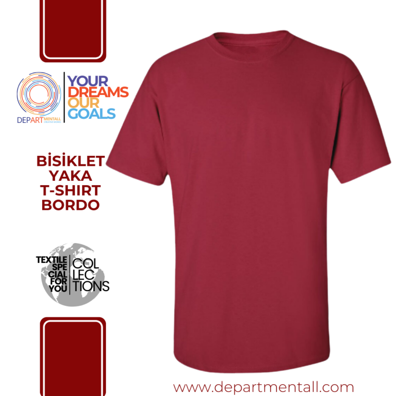 p010 d bisiklet yaka tişört t shirt bordo